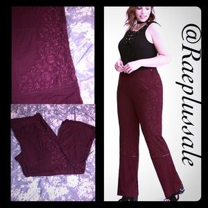 Torrid Burgundy Embroidered Flare Pants / US 26